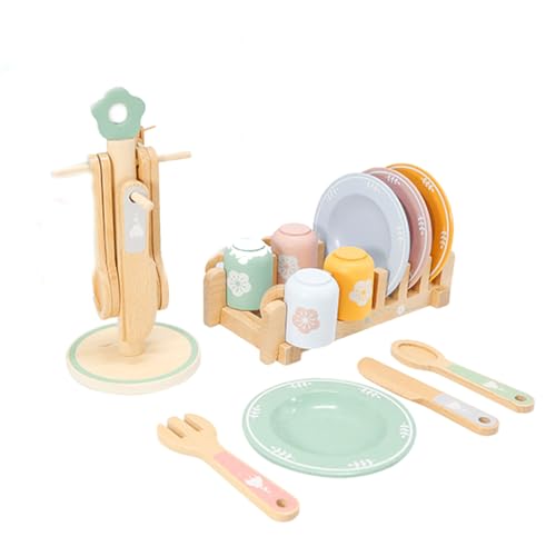 KIXZSAZ Küchenzubehör aus Holz, Spielspielzeug Set für Kinder, Urlaubsspaß für sicheres Spielen, Küchenspielzeug aus Holz, Kleinkind Küchenset von KIXZSAZ