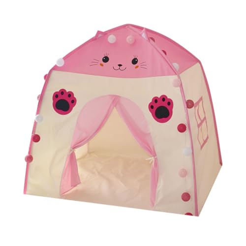 KIXZSAZ Tragbares Kinderspielzelt, magisches Wunderland, überall, Stoff Kinderspielhaus mit Lichterketten, Spielhauszelt, rosa Katze (210D) von KIXZSAZ