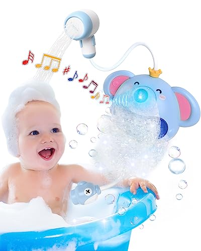 Badewannenspielzeug Baby Badespielzeug Seifenblasenmaschine mit Musik Dusche Kopf Wasser Spray Badewanne Automatischer Elefant Seifenblasenmacher badespielzeug Baby ab 18+ Monaten Purple von KIYTARBOO