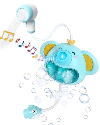 Badewannenspielzeug Baby Badespielzeug Seifenblasenmaschine mit Musik Dusche Kopf Wasser Spray Badewanne Automatischer Elefant Seifenblasenmacher badespielzeug Baby ab 18+ Monaten von KIYTARBOO