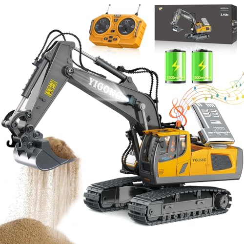 KIYTARBOO Ferngesteuertes Auto Bagger Spielzeug für ab 3 Jahre Sand Fahrzeuge Metall Ferngesteuert, 11CH, 2,4 GHz RC Bagger mit Licht und Sound 680° Drehung, Geschenke für Jungen ab 5 6 7 8 9 10 11 12 von KIYTARBOO