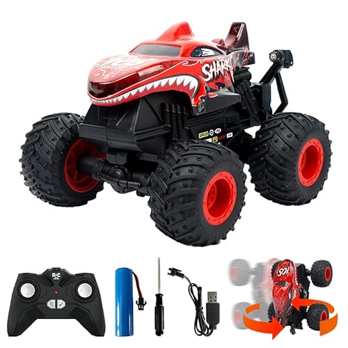 KIYTARBOO Dance Shark Ferngesteuertes Auto für Kinder 360° Drehung RC Fernbedienung Auto 1:20 mit Musik-LED-Leuchten 2,4 GHz Stunt Car Spielzeug Weihnachten Geschenk für Jungen ab 8 Jahren (Red) von KIYTARBOO