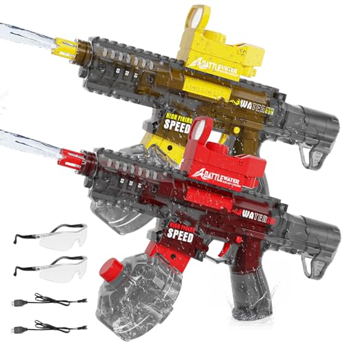 2er Set Wasserpistole Elektrische Spritzpistole, Wiederaufladbar Elektrische Wasserpistole Große Kapazität, Wassers Pistole Spielzeug im Freien für Kinder und Erwachsene Strandpool (Gelb & Rot) von KIZJORYA