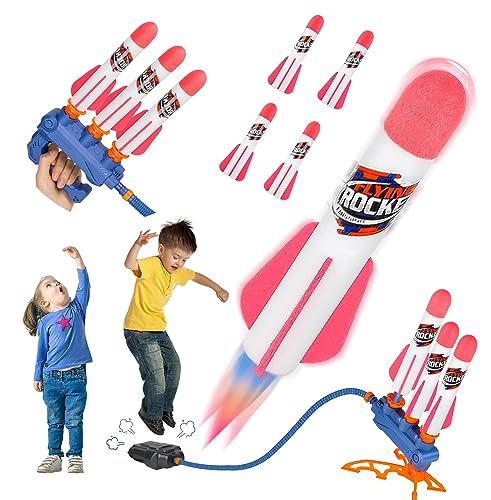 Raketenwerfer für Kinder, 2 Flugmodi – tragbare Luftraketen, lustiges Outdoor-Spielspielzeug – 4 hochfliegende Schaumstoffraketen, Geburtstagsgeschenk für Jungen, Mädchen, Kleinkinder ab 3 Jahren von KIZJORYA