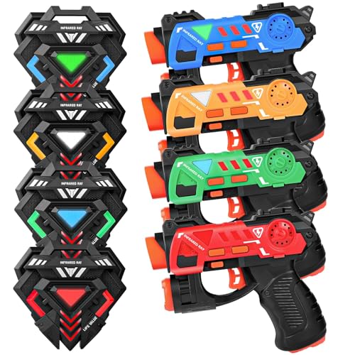 KIZJORYA Laser Tag Waffen mit Westen, Set von 4 - Mehrspieler Laser Tag Set für Kinder, Spielzeug für Jugendliche, Jungen und Mädchen - Outdoor-Spielzeug für Kinder von KIZJORYA