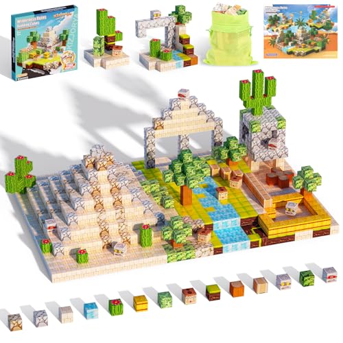 Magnetische Bausteine Blöcke, 100 Stück Magnetblöcke STEM Montessori Spielzeug für Kinder ab 3 Jahren, Wüsten-Oase Magnetwürfel Spielzeug Geburtstag Weihnachts Geschenk für Jungen Mädchen 3-12 Jahren von KIZJORYA