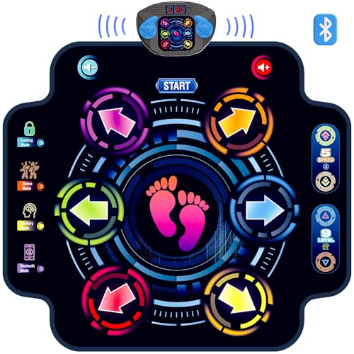 Tanzmatte für Kinder, Elektronisches Tanzmatte mit 6 Tasten und Bluetooth 9-Stufen, Musikspielzeug Geburtstags und Weihnachts Geschenke für Mädchen Jungen 3 4 5 6 7 8 9 10 Jahre Alt（Kein Licht） von KIZJORYA
