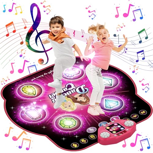 Tanzmatte für Kinder, verbessertes umschaltbares elektronisches Tanzpad mit 4 und 6 Tasten und Bluetooth, 9 Stufen, leuchtende Musikspielmatte für Kinder, Spielzeug für Mädchen Jungen Alter von 3–12 von KIZJORYA