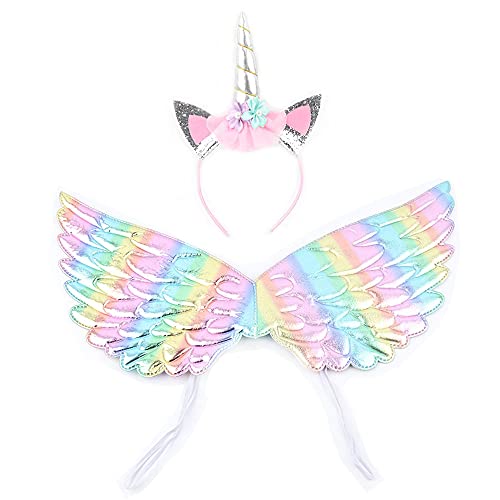 KJ BN Einhorn Stirnband und Engelsflügel, Zubehör für Halloween Karneval Cosplay Party Feier(silbrig) von KJ