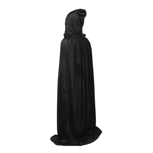 Hexenkostüm Cloak Robe Halloween Costume For Adults Witch Vampire Cosplay Party Dress Up(Black,130cm for kids) von KJBDQQH