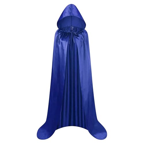 KJBDQQH Hexenkostüm Adult Satin Material Cloth Cape Stand-up Collar with Hood Black Cloak Halloween Costume(Blue,130) von KJBDQQH