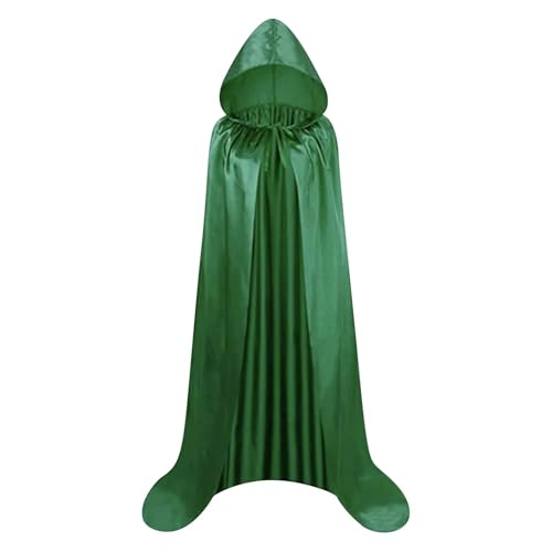 KJBDQQH Hexenkostüm Adult Satin Material Cloth Cape Stand-up Collar with Hood Black Cloak Halloween Costume(Green,110) von KJBDQQH