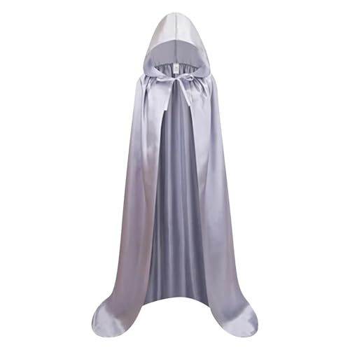 KJBDQQH Hexenkostüm Adult Satin Material Cloth Cape Stand-up Collar with Hood Black Cloak Halloween Costume(Light Gray,110) von KJBDQQH