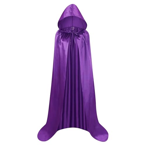 KJBDQQH Hexenkostüm Adult Satin Material Cloth Cape Stand-up Collar with Hood Black Cloak Halloween Costume(Purple,110) von KJBDQQH