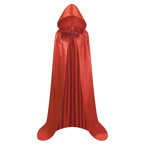 KJBDQQH Hexenkostüm Adult Satin Material Cloth Cape Stand-up Collar with Hood Black Cloak Halloween Costume(Red,170) von KJBDQQH