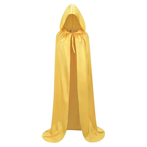 KJBDQQH Hexenkostüm Adult Satin Material Cloth Cape Stand-up Collar with Hood Black Cloak Halloween Costume(Yellow,130) von KJBDQQH