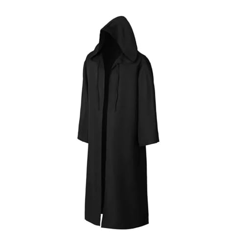 KJBDQQH Hexenkostüm Black Robe Costume Halloween Cloak Wizard Tunic Hooded(01,M) von KJBDQQH