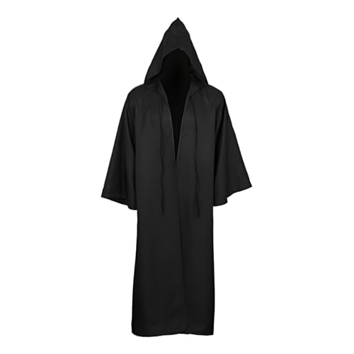 KJBDQQH Hexenkostüm Cloak Soft Unisex Hooded Black Robe Witch Long Cape Costume Prop Party Performance(Black,S) von KJBDQQH