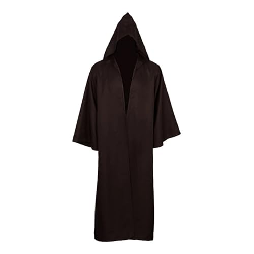 KJBDQQH Hexenkostüm Cloak Soft Unisex Hooded Black Robe Witch Long Cape Costume Prop Party Performance(Brown,L) von KJBDQQH