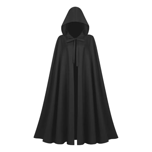 KJBDQQH Hexenkostüm CloakMedieval Women Men Vintage Gothic Hooded Cloak Halloween Witch Wizard(Black) von KJBDQQH