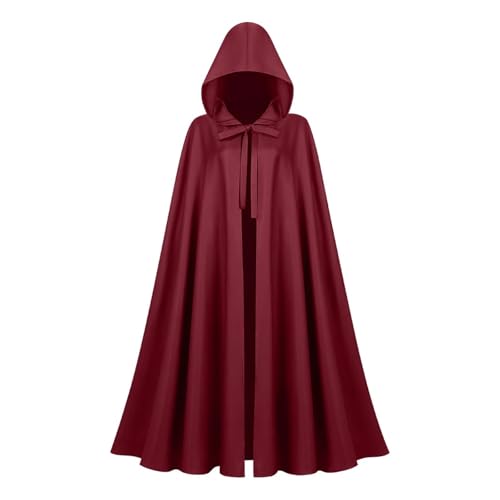 KJBDQQH Hexenkostüm CloakMedieval Women Men Vintage Gothic Hooded Cloak Halloween Witch Wizard(Red) von KJBDQQH