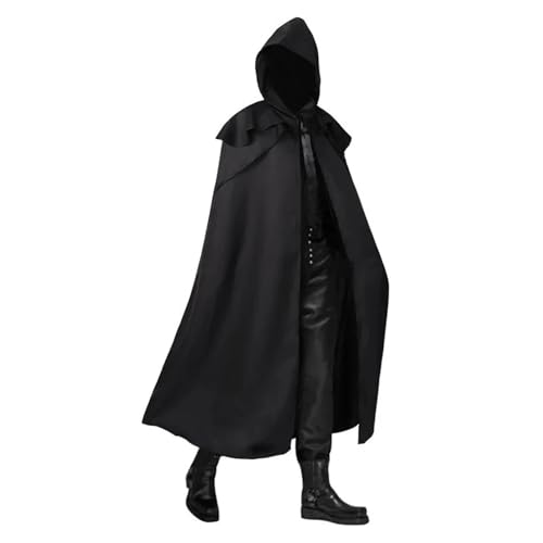 KJBDQQH Hexenkostüm Gothic Style Men's Long Hooded Cloak Costume Spring Autumn Arrival Special Use Clothing(Black,XXL) von KJBDQQH
