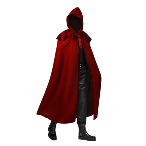KJBDQQH Hexenkostüm Gothic Style Men's Long Hooded Cloak Costume Spring Autumn Arrival Special Use Clothing(Red,S) von KJBDQQH