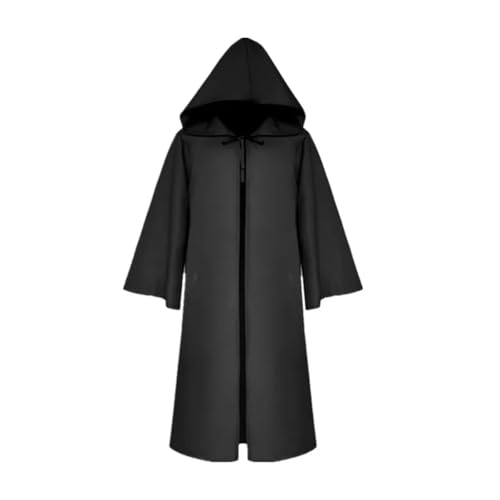 KJBDQQH Hexenkostüm Halloween Cloak Plague Doctor Mask Cosplay Costume Sorcerer Long Shirt Hooded Black Robe Adult(Color 01,L) von KJBDQQH
