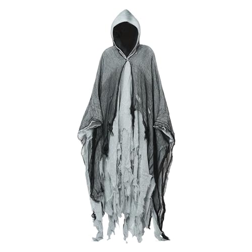 KJBDQQH Hexenkostüm Halloween Cloak Skeleton Clothes Mask Ghost House Chamber Of Secrets Dressing Up(Grey) von KJBDQQH