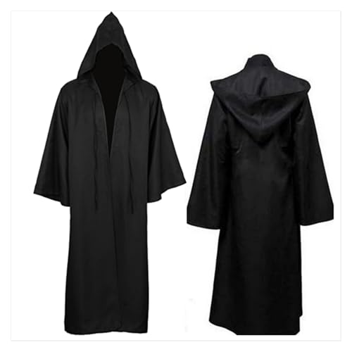 KJBDQQH Hexenkostüm Halloween Cloak Soft Hooded Long Shirt Black Robe Witch Cape(Black,XXL) von KJBDQQH