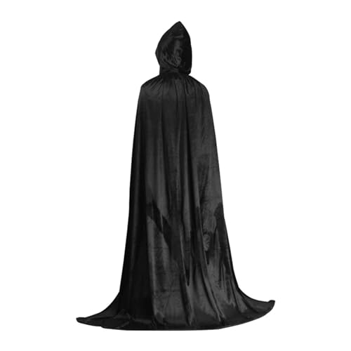 KJBDQQH Hexenkostüm Halloween Pleuche Velvet Cloak Cape Hooded Medieval Costume Witch Wicca Vampire(Black,130cm) von KJBDQQH