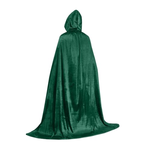KJBDQQH Hexenkostüm Halloween Pleuche Velvet Cloak Cape Hooded Medieval Costume Witch Wicca Vampire(Green,130cm) von KJBDQQH