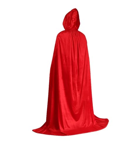 KJBDQQH Hexenkostüm Halloween Pleuche Velvet Cloak Cape Hooded Medieval Costume Witch Wicca Vampire(Red,90cm) von KJBDQQH