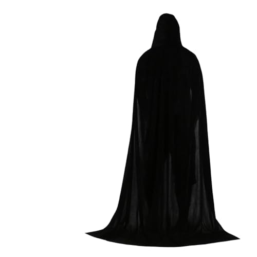 KJBDQQH Hexenkostüm Hood Cloa Long Cape Halloween Party Women Men Adult Mage Witchcraft Wicca Robe Conceal(Black,70cm) von KJBDQQH