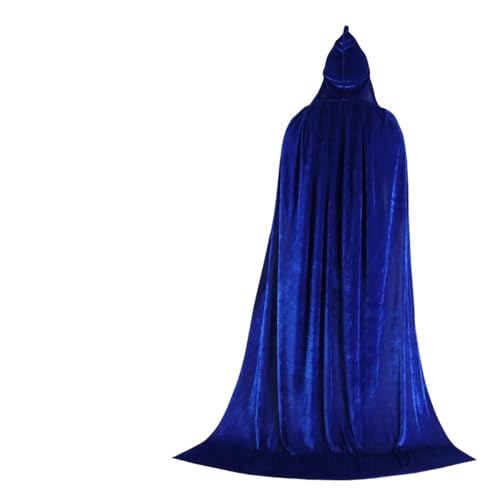 KJBDQQH Hexenkostüm Hood Cloa Long Cape Halloween Party Women Men Adult Mage Witchcraft Wicca Robe Conceal(Blue,70cm) von KJBDQQH
