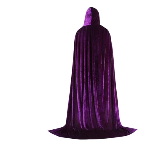 KJBDQQH Hexenkostüm Hood Cloa Long Cape Halloween Party Women Men Adult Mage Witchcraft Wicca Robe Conceal(Purple,150cm) von KJBDQQH