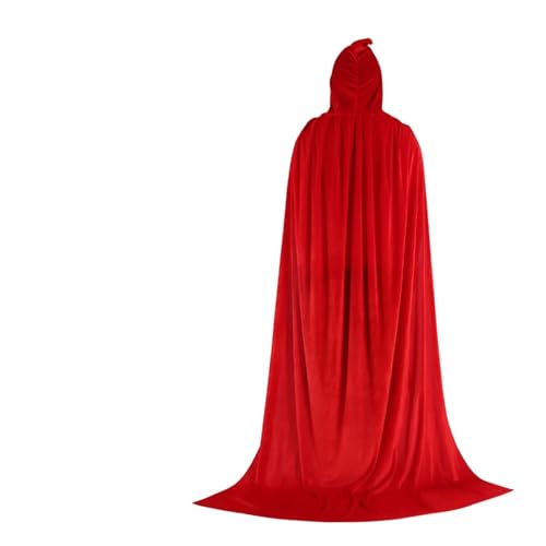 KJBDQQH Hexenkostüm Hood Cloa Long Cape Halloween Party Women Men Adult Mage Witchcraft Wicca Robe Conceal(Red,110cm) von KJBDQQH
