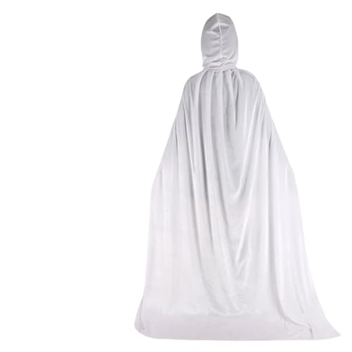 KJBDQQH Hexenkostüm Hood Cloa Long Cape Halloween Party Women Men Adult Mage Witchcraft Wicca Robe Conceal(White,90cm) von KJBDQQH