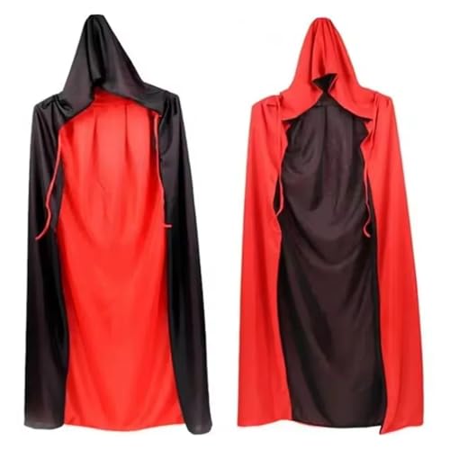 KJBDQQH Hexenkostüm Hood Cloak Cosplay Medieval Long Cape Halloween Party Women Men Adult Mage Witchcraft(Hooded Cloak,140cm) von KJBDQQH