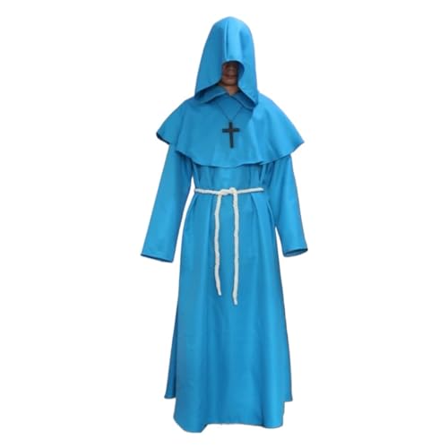 KJBDQQH Hexenkostüm Medieval Hooded Monk Costume Plague Doctor Cos Adult Men Halloween(Blue,XXL_BLACK) von KJBDQQH