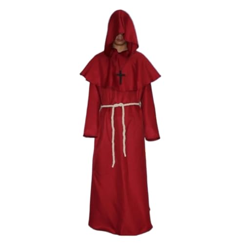 KJBDQQH Hexenkostüm Medieval Hooded Monk Costume Plague Doctor Cos Adult Men Halloween(Red,M_BLACK) von KJBDQQH