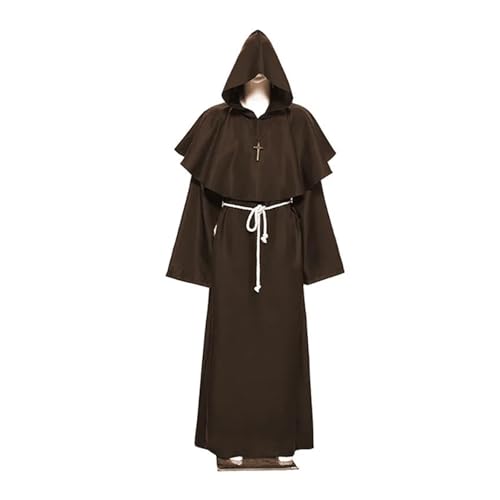 KJBDQQH Hexenkostüm Medieval Monk Church Clergy Costume Men's Hooded Cowl Gown Robe Cape(Coffee,L_MEDIEVAL MONK) von KJBDQQH