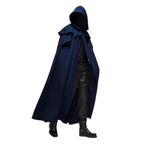 KJBDQQH Hexenkostüm Medieval Vintage Hooded Loose Black Cloak Coats Windproof Trench Winter Long Cape(Blue,M) von KJBDQQH