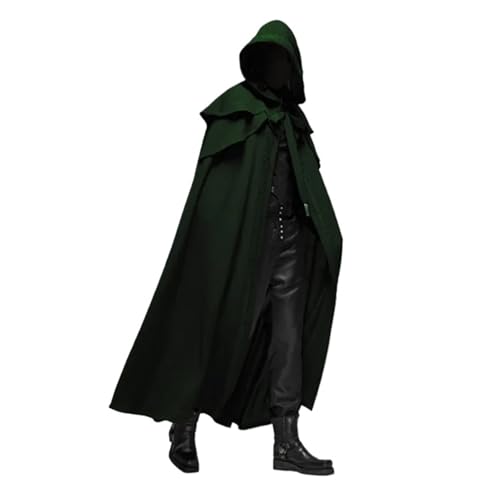 KJBDQQH Hexenkostüm Medieval Vintage Hooded Loose Black Cloak Coats Windproof Trench Winter Long Cape(Green,M) von KJBDQQH