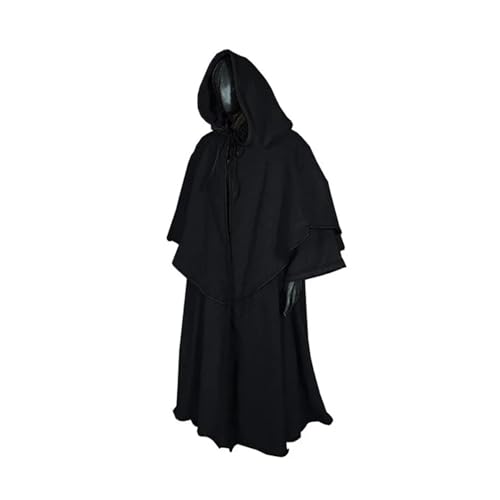 KJBDQQH Hexenkostüm Reaper Cloak Witch Halloween Costume for Women Steampunk Medieval Dress(Black,S) von KJBDQQH