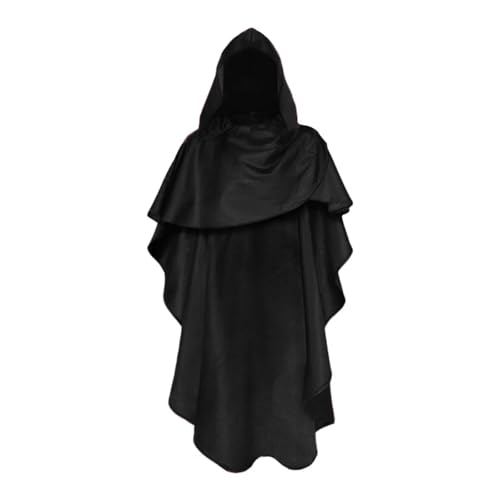 KJBDQQH Hexenkostüm Robe Hood Cowl Cape Witch Costume Adult Wrap Halloween(Black,Non Hood Long 145cm) von KJBDQQH
