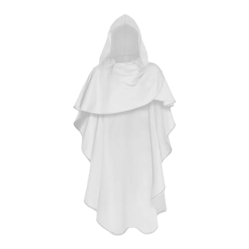 KJBDQQH Hexenkostüm Robe Hood Cowl Cape Witch Costume Adult Wrap Halloween(White,Non Hood Long 130cm) von KJBDQQH
