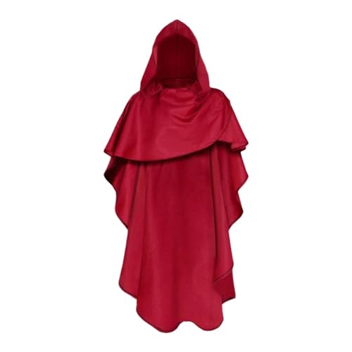KJBDQQH Hexenkostüm Robe Hood Cowl Cape Witch Costume Adult Wrap Halloween(Wine Red,Non Hood Long 145cm) von KJBDQQH