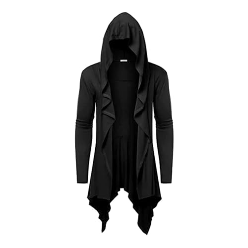 KJBDQQH Hexenkostüm Vintage Hooded Jacket For Men Long Cardigan Halloween Party Cape(Black,M) von KJBDQQH