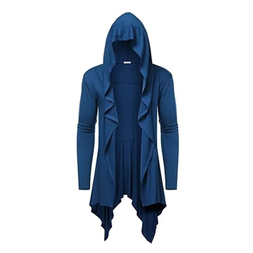 KJBDQQH Hexenkostüm Vintage Hooded Jacket For Men Long Cardigan Halloween Party Cape(Blue,XXL) von KJBDQQH